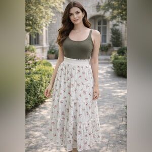 Floral White Maxi Skirt